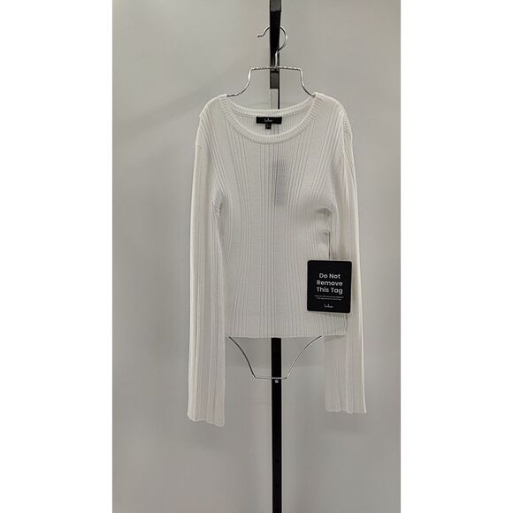 Lulus Women Nydia Ribbed Long Sleeve Sweater Top White Sleeved S - Picture 2 of 3